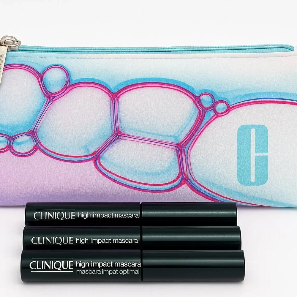 Clinique High Impact Mascara Bundle (3x .14 oz) + Cosmetic Bag | New